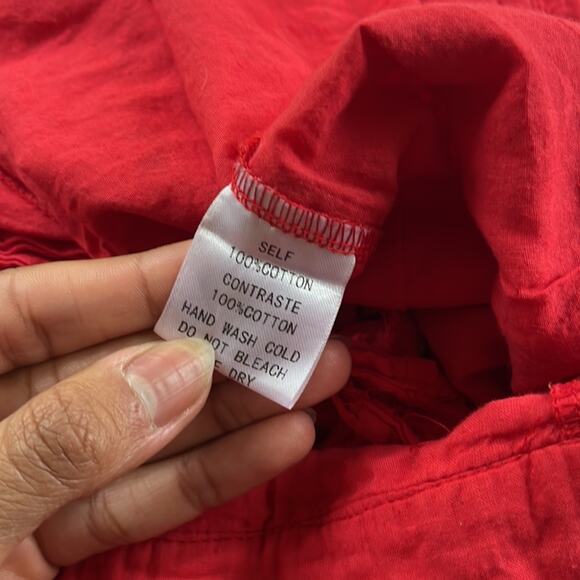 Built By Dreamers Red Lace Jumpsuit Size Medium Eyelet Ruffle Hem Capri Length - Picture 11 of 13